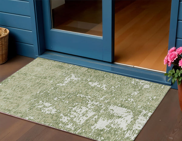Homeroots 3' Abstract Washable Area Rug - Durable Indoor Outdoor Rectangle Rug For Stylish Spaces Sage Polyester 612701