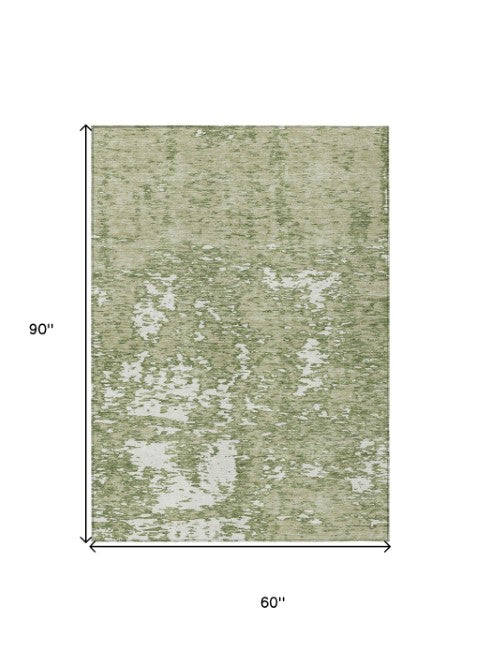 Homeroots 3' Abstract Washable Area Rug - Durable Indoor Outdoor Rectangle Rug For Stylish Spaces Sage Polyester 612702
