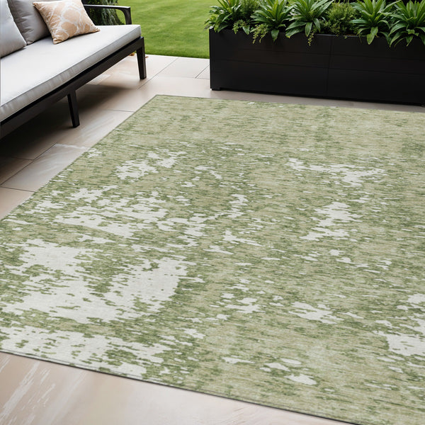 Homeroots 3' Abstract Washable Area Rug - Durable Indoor Outdoor Rectangle Rug For Stylish Spaces Sage Polyester 612702