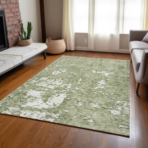 Homeroots 3' Abstract Washable Area Rug - Durable Indoor Outdoor Rectangle Rug For Stylish Spaces Sage Polyester 612702