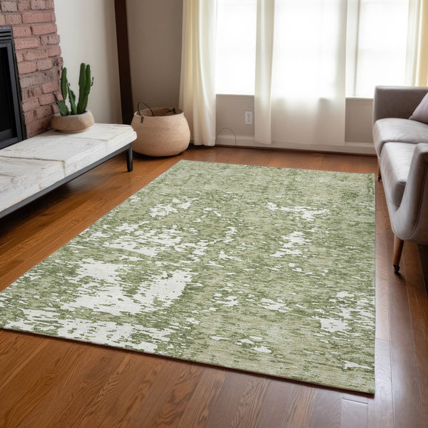 Homeroots 3' Abstract Washable Area Rug - Durable Indoor Outdoor Rectangle Rug For Stylish Spaces Sage Polyester 612702