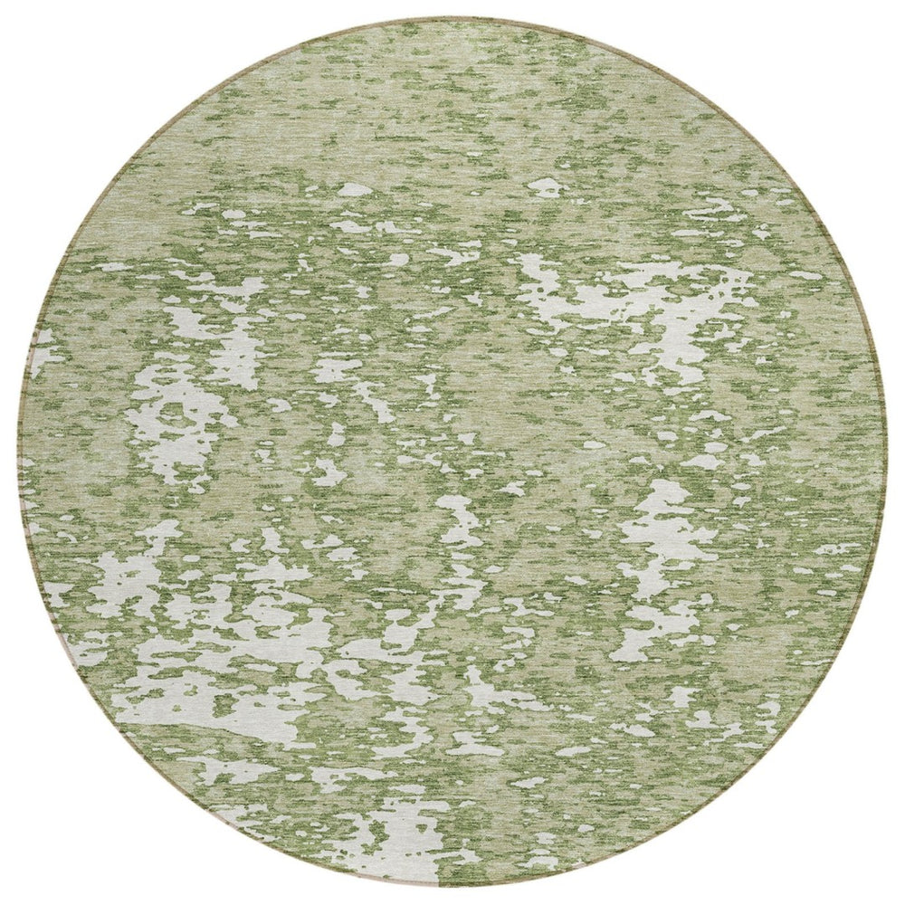 HomeRoots 5' Stylish Sage and Ivory Abstract Area Rug for Indoor and Outdoor Use - Durable, Washable Design 8' Round 612703