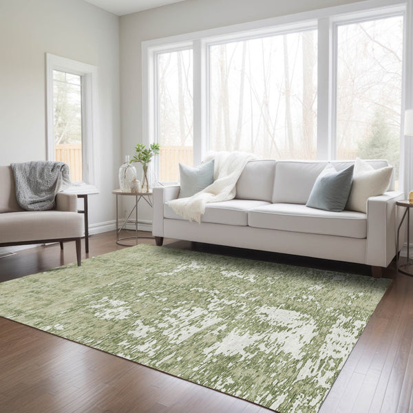 Homeroots 3' Abstract Washable Area Rug - Durable Indoor Outdoor Rectangle Rug For Stylish Spaces Sage Polyester 612704
