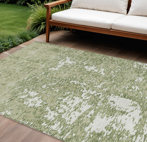 Homeroots 3' Abstract Washable Area Rug - Durable Indoor Outdoor Rectangle Rug For Stylish Spaces Sage Polyester 612705