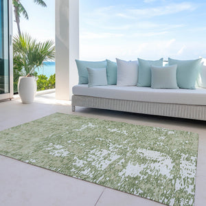 Homeroots 3' Abstract Washable Area Rug - Durable Indoor Outdoor Rectangle Rug For Stylish Spaces Sage Polyester 612706
