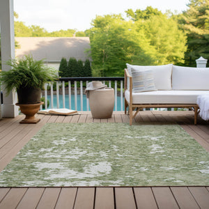 Homeroots 3' Abstract Washable Area Rug - Durable Indoor Outdoor Rectangle Rug For Stylish Spaces Sage Polyester 612706