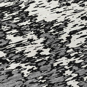 Homeroots 3' Abstract Washable Area Rug - Durable Indoor Outdoor Rectangle Rug For Stylish Spaces Black Polyester 612709