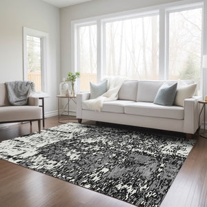 Homeroots 3' Abstract Washable Area Rug - Durable Indoor Outdoor Rectangle Rug For Stylish Spaces Black Polyester 612712
