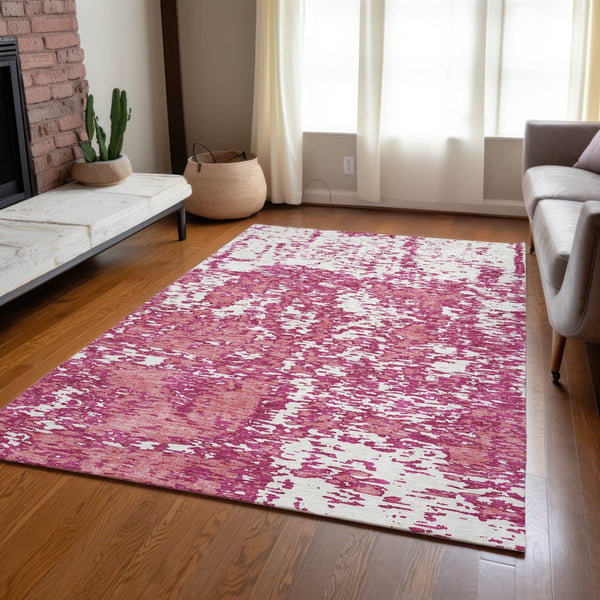 Homeroots 3' Abstract Washable Area Rug - Durable Indoor Outdoor Rectangle Rug For Stylish Spaces Blush Polyester 612713