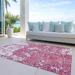 Homeroots 3' Abstract Washable Area Rug - Durable Indoor Outdoor Rectangle Rug For Stylish Spaces Blush Polyester 612716