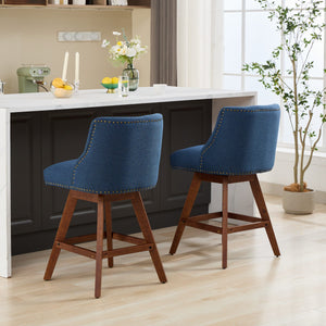 English Elm Counter Curved Back Swivel Barstool with Thick Cushioned Seat, 360° Rotation, Durable Rubberwood Frame, Supports 300 lbs Blue W1143P237897