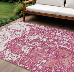 Homeroots 3' Abstract Washable Area Rug - Durable Indoor Outdoor Rectangle Rug For Stylish Spaces Blush Polyester 612718