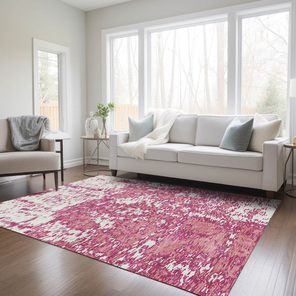 Homeroots 3' Abstract Washable Area Rug - Durable Indoor Outdoor Rectangle Rug For Stylish Spaces Blush Polyester 612718