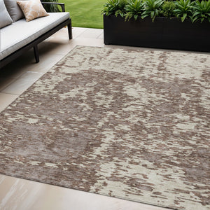 Homeroots 3' Abstract Washable Area Rug - Durable Indoor Outdoor Rectangle Rug For Stylish Spaces Brown Polyester 612720