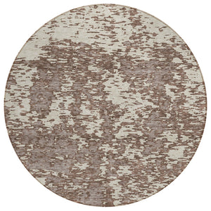 HomeRoots 5' Brown and Ivory Abstract Washable Area Rug for Indoor and Outdoor Spaces – Durable, Stylish, Easy Care 8' Round 612721