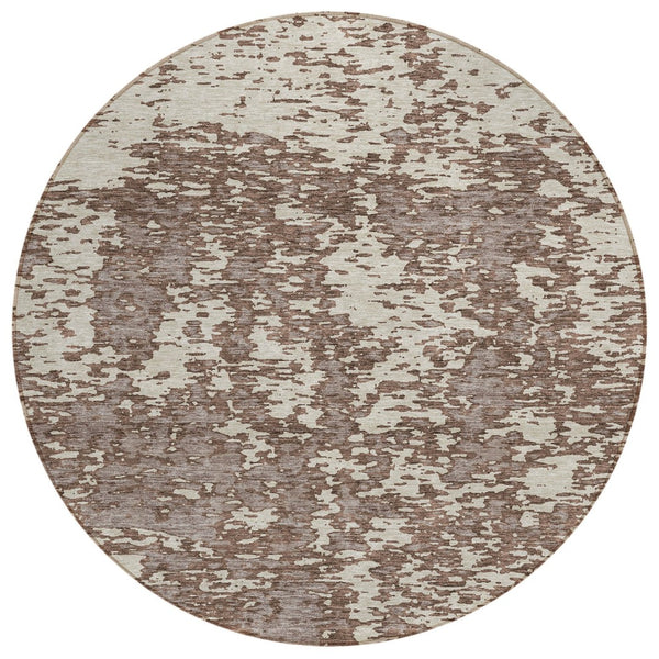 HomeRoots 5' Brown and Ivory Abstract Washable Area Rug for Indoor and Outdoor Spaces – Durable, Stylish, Easy Care 8' Round 612721