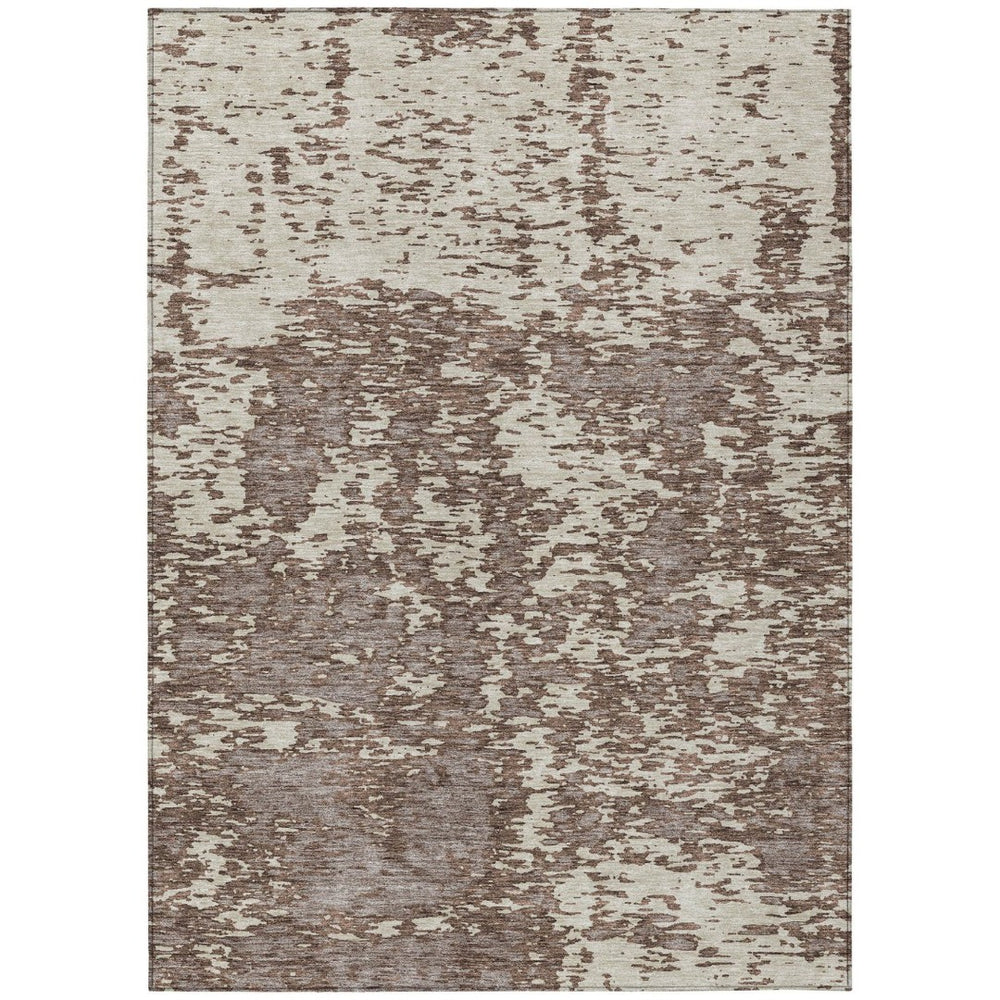 HomeRoots 5' Brown and Ivory Abstract Washable Area Rug for Indoor and Outdoor Spaces – Durable, Stylish, Easy Care 9' X 12' 612723