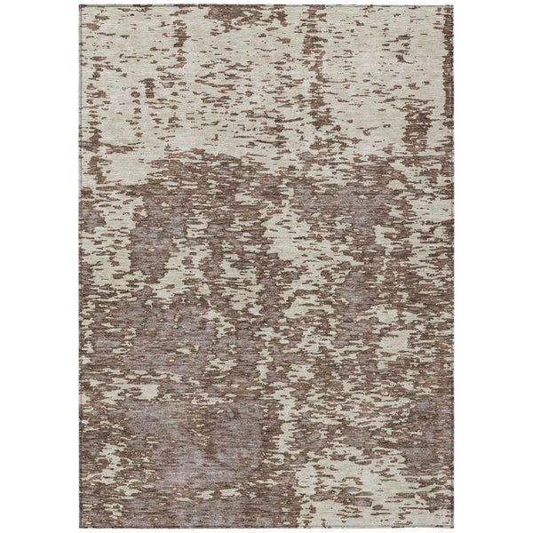 HomeRoots 5' Brown and Ivory Abstract Washable Area Rug for Indoor and Outdoor Spaces – Durable, Stylish, Easy Care 9' X 12' 612723