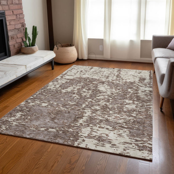 Homeroots 3' Abstract Washable Area Rug - Durable Indoor Outdoor Rectangle Rug For Stylish Spaces Brown Polyester 612724