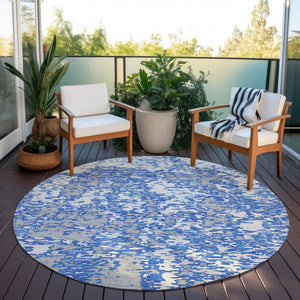Homeroots 3' Abstract Washable Area Rug - Durable Indoor Outdoor Rectangle Rug For Stylish Spaces Blue Polyester 612727