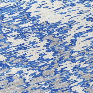 Homeroots 3' Abstract Washable Area Rug - Durable Indoor Outdoor Rectangle Rug For Stylish Spaces Blue Polyester 612727