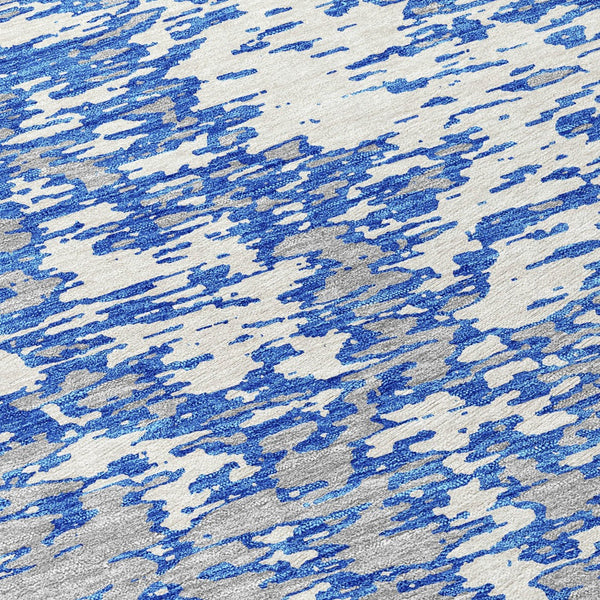 Homeroots 3' Abstract Washable Area Rug - Durable Indoor Outdoor Rectangle Rug For Stylish Spaces Blue Polyester 612727