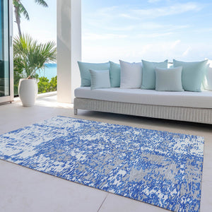 Homeroots 3' Abstract Washable Area Rug - Durable Indoor Outdoor Rectangle Rug For Stylish Spaces Blue Polyester 612729