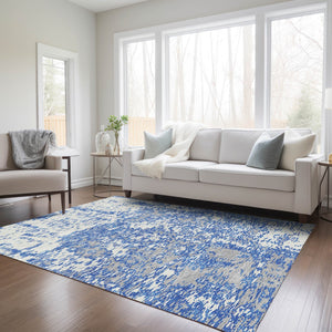 Homeroots 3' Abstract Washable Area Rug - Durable Indoor Outdoor Rectangle Rug For Stylish Spaces Blue Polyester 612729