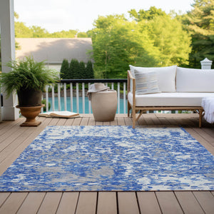 Homeroots 3' Abstract Washable Area Rug - Durable Indoor Outdoor Rectangle Rug For Stylish Spaces Blue Polyester 612729