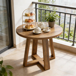 English Elm Compact Round Mdf Table Warm Brown Farmhouse Finish for Office or Living Room T3971P452197