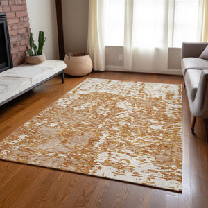 Homeroots 3' Abstract Washable Area Rug - Durable Indoor Outdoor Rectangle Rug For Stylish Spaces Copper Polyester 612731