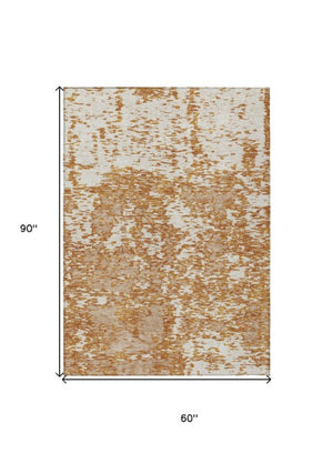 Homeroots 3' Abstract Washable Area Rug - Durable Indoor Outdoor Rectangle Rug For Stylish Spaces Copper Polyester 612732