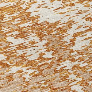 Homeroots 3' Abstract Washable Area Rug - Durable Indoor Outdoor Rectangle Rug For Stylish Spaces Copper Polyester 612733