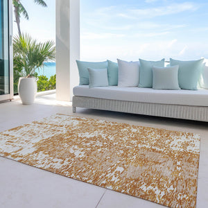 Homeroots 3' Abstract Washable Area Rug - Durable Indoor Outdoor Rectangle Rug For Stylish Spaces Copper Polyester 612734