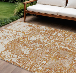 Homeroots 3' Abstract Washable Area Rug - Durable Indoor Outdoor Rectangle Rug For Stylish Spaces Copper Polyester 612735