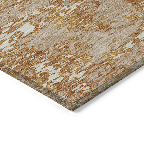 Homeroots 3' Abstract Washable Area Rug - Durable Indoor Outdoor Rectangle Rug For Stylish Spaces Copper Polyester 612736