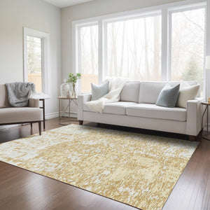 Homeroots 3' Abstract Washable Area Rug - Durable Indoor Outdoor Rectangle Rug For Stylish Spaces Gold Polyester 612737