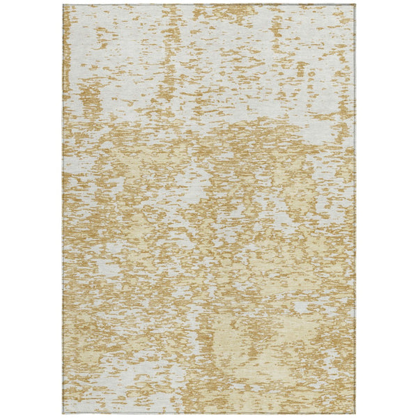 Homeroots 3' Abstract Washable Area Rug - Durable Indoor Outdoor Rectangle Rug For Stylish Spaces Gold Polyester 612738