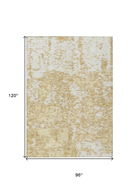 Homeroots 3' Abstract Washable Area Rug - Durable Indoor Outdoor Rectangle Rug For Stylish Spaces Gold Polyester 612740