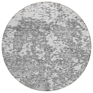 HomeRoots 5' Modern Gray and Ivory Abstract Area Rug - Washable, Durable Design for Indoor and Outdoor Use 8' Round 612745