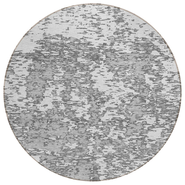 HomeRoots 5' Modern Gray and Ivory Abstract Area Rug - Washable, Durable Design for Indoor and Outdoor Use 8' Round 612745