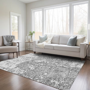 Homeroots 3' Abstract Washable Area Rug - Durable Indoor Outdoor Rectangle Rug For Stylish Spaces Gray Polyester 612747