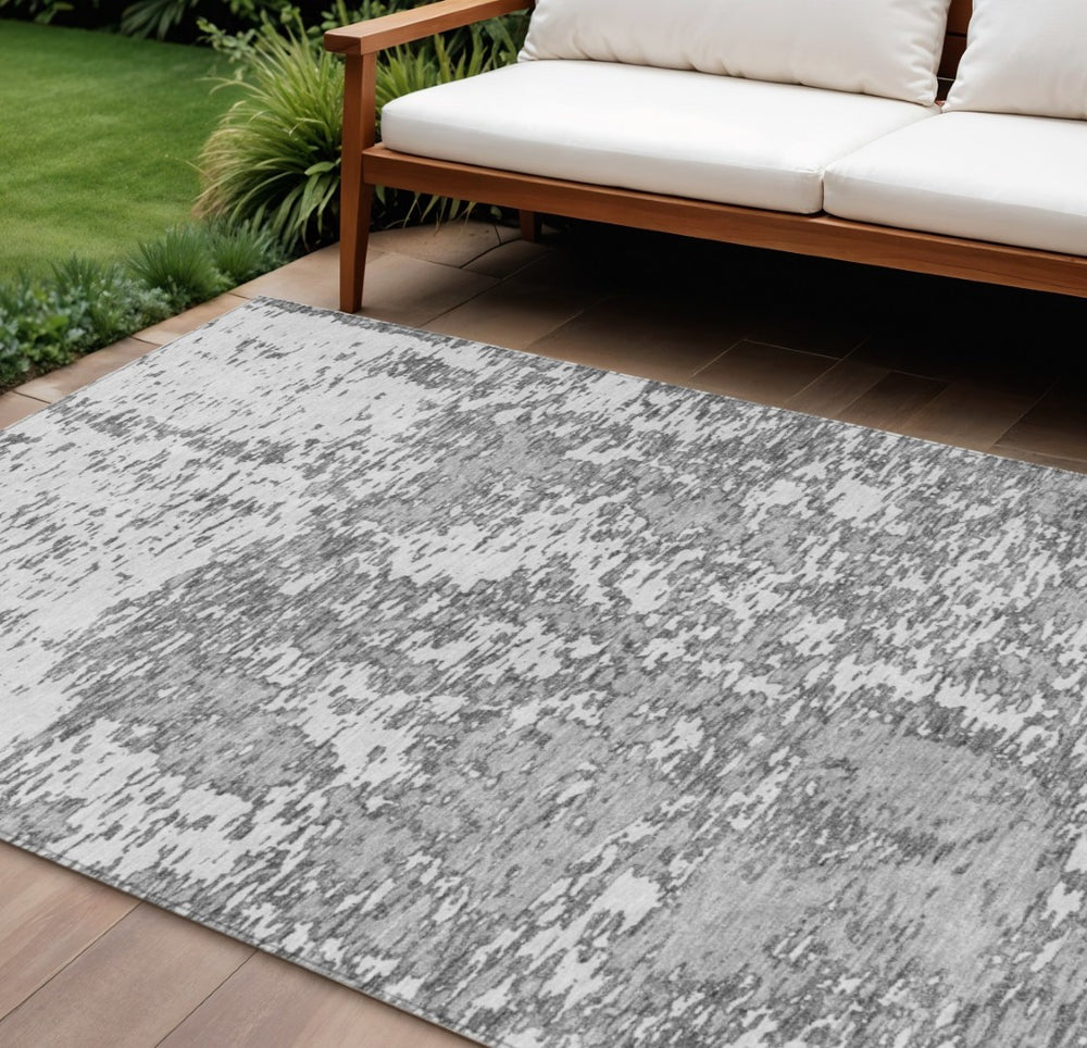 HomeRoots 5' Modern Gray and Ivory Abstract Area Rug - Washable, Durable Design for Indoor and Outdoor Use 10' X 14' 612748