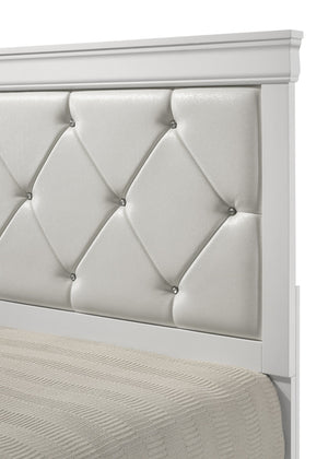 English Elm Modern Queen Panel Bed with Upholstered Diamond-Tufted Headboard, Sturdy Wood Frame, Chic Bedroom centerpiece White 46.86 L x 32.68 W x 4.53 H B011S01684