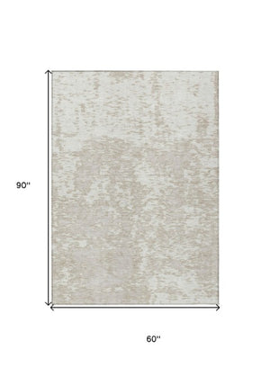 Homeroots 3' Abstract Washable Area Rug - Durable Indoor Outdoor Rectangle Rug For Stylish Spaces Ivory Polyester 612750