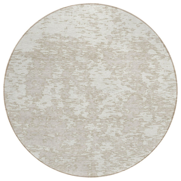 HomeRoots 5' Indoor Outdoor Abstract Area Rug - Machine Washable, Durable Polyester, Modern Ivory Design 8' Round 612751