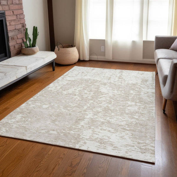 HomeRoots 5' Indoor Outdoor Abstract Area Rug - Machine Washable, Durable Polyester, Modern Ivory Design 9' X 12' 612753