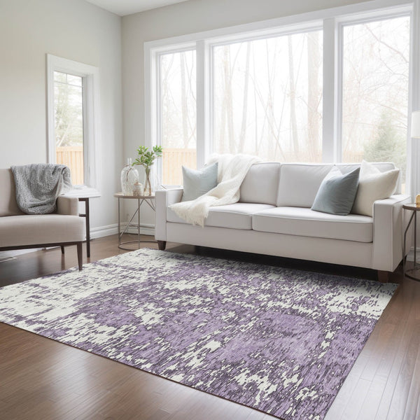 Homeroots 3' Abstract Washable Area Rug - Durable Indoor Outdoor Rectangle Rug For Stylish Spaces Lavender Polyester 612756
