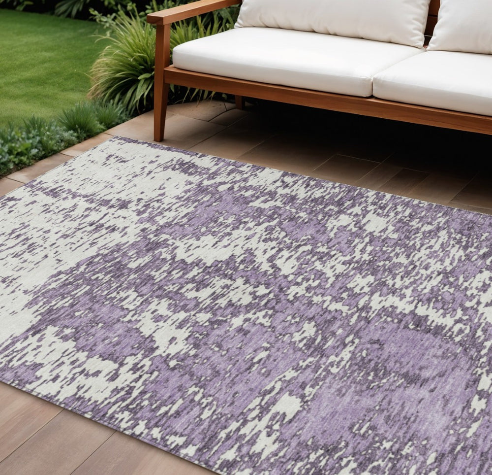 HomeRoots 5' Stylish Lavender and Ivory Abstract Area Rug - Durable, Washable Design for Indoor and Outdoor Use 10' X 14' 612760