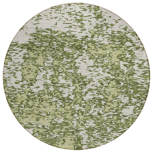 HomeRoots 5' Abstract Olive Green and Ivory Washable Area Rug for Indoor/Outdoor High-Traffic Spaces 8' Round 612763